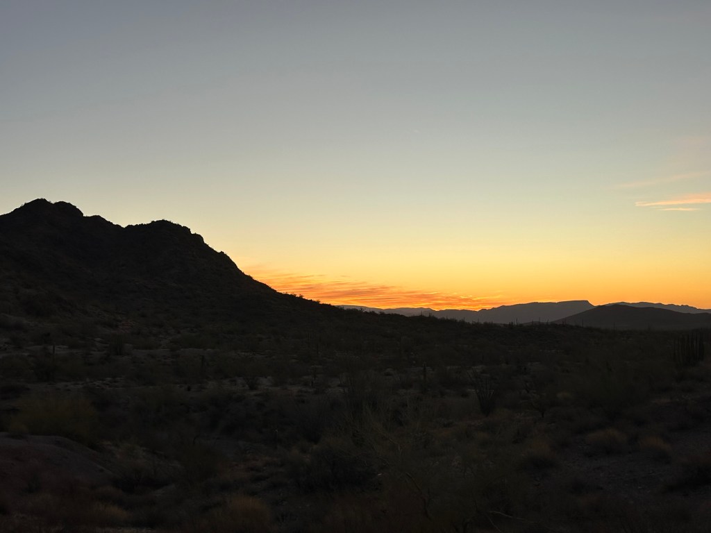 Sunrise in Ajo, Arizona. Picture by Happy Vegan Campers.