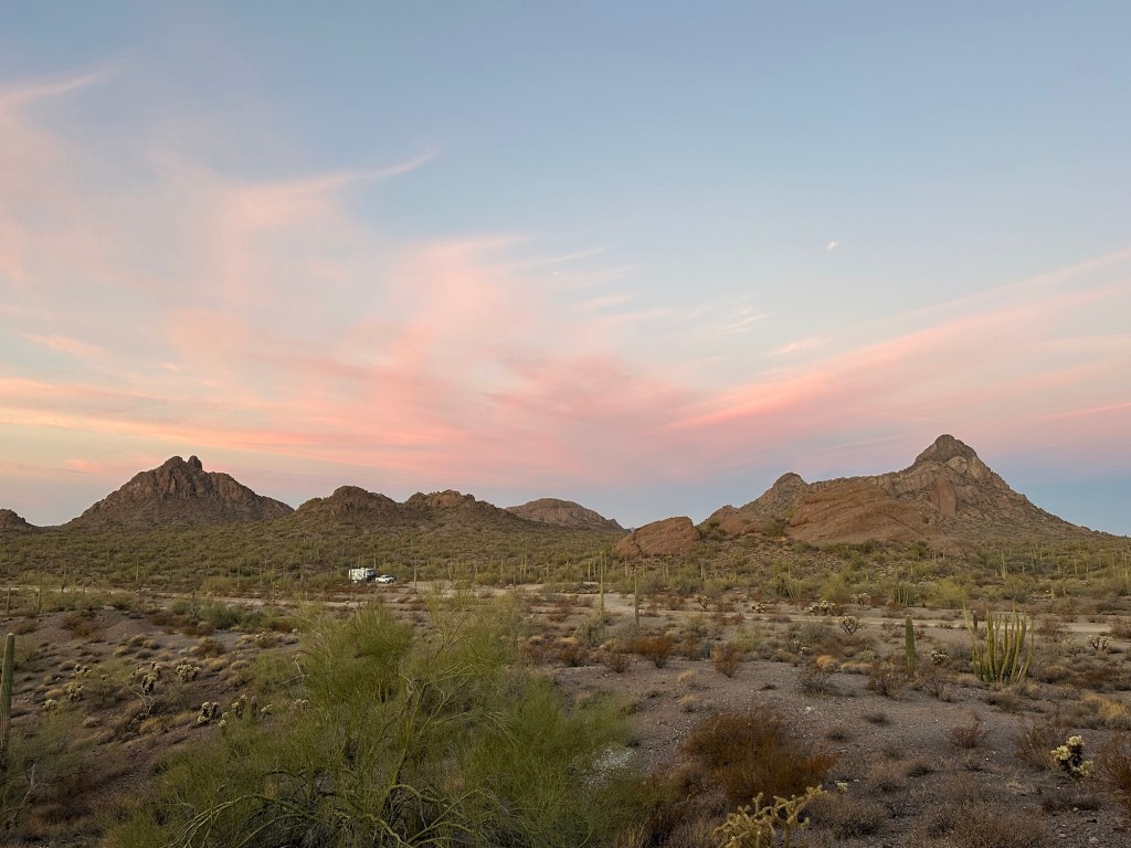 Sunrise in Ajo, Arizona. Picture by Happy Vegan Campers.