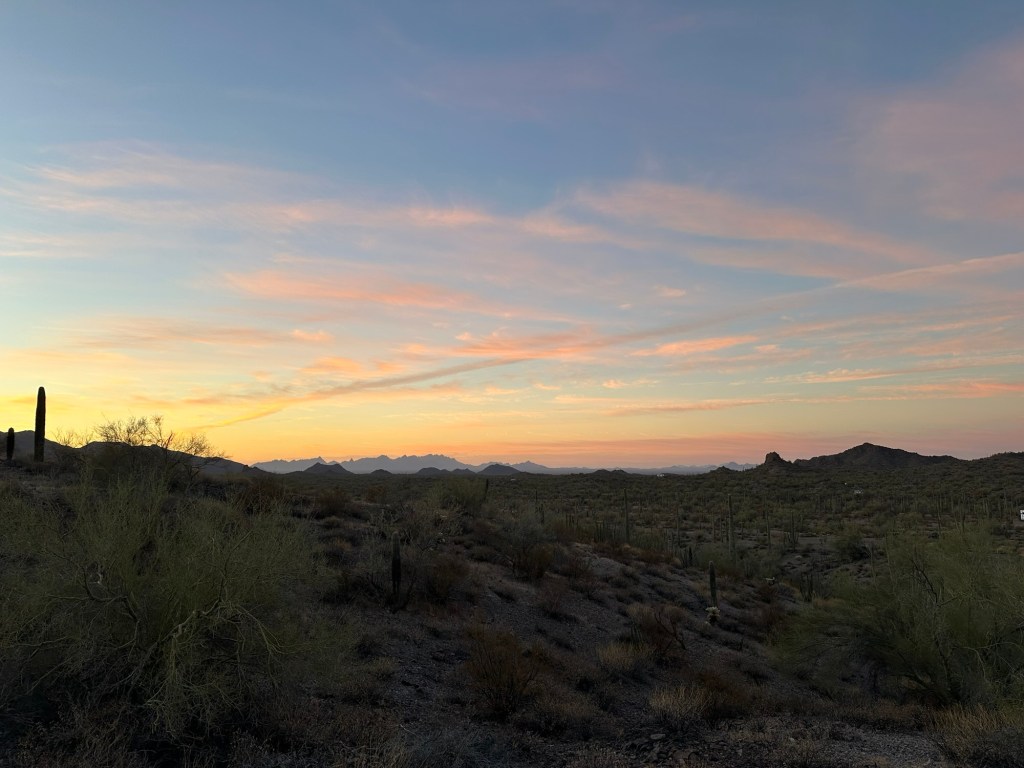 Sunrise in Ajo, Arizona. Picture by Happy Vegan Campers.