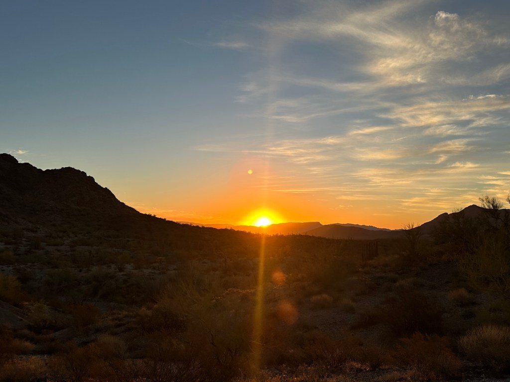 Sunrise in Ajo, Arizona. Picture by Happy Vegan Campers.