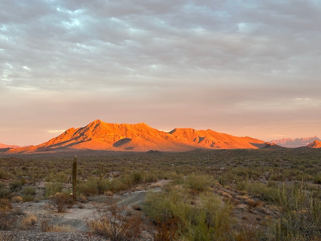 Sunset in Ajo, Arizona. Picture by Happy Vegan Campers.