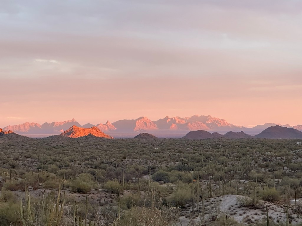 Sunset in Ajo, Arizona. Picture by Happy Vegan Campers.