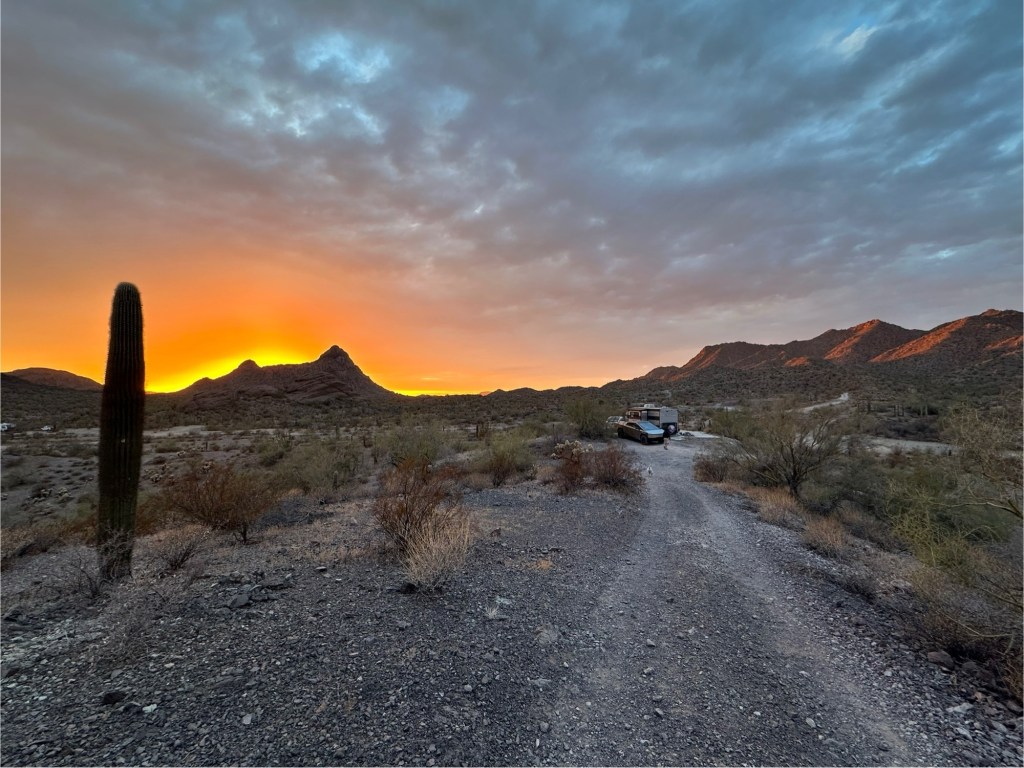 Sunset in Ajo, Arizona. Picture by Happy Vegan Campers.