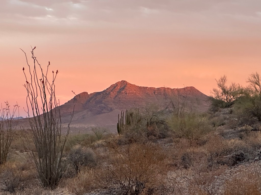 Sunset in Ajo, Arizona. Picture by Happy Vegan Campers.