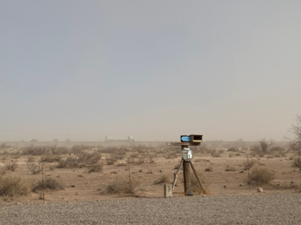 Dust storm view from campsite in Deming, New Mexico. Picture by Happy Vegan Campers.