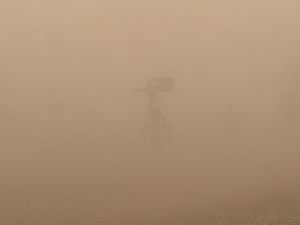 Dust storm view from campsite in Deming, New Mexico. Picture by Happy Vegan Campers.