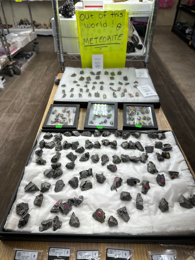Meteorites at Hatch Gems & Giftshop in Hatch, New Mexico. Picture by Happy Vegan Campers.