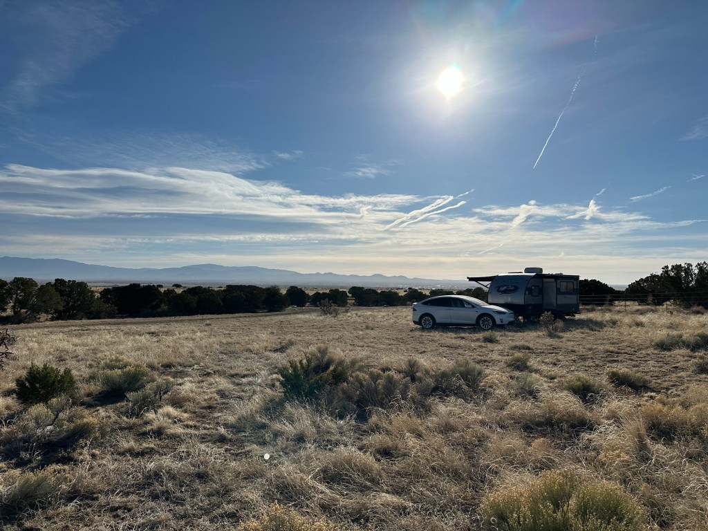 Camper on BLM land in Santa Fe, New Mexico. Picture by Happy Vegan Campers.