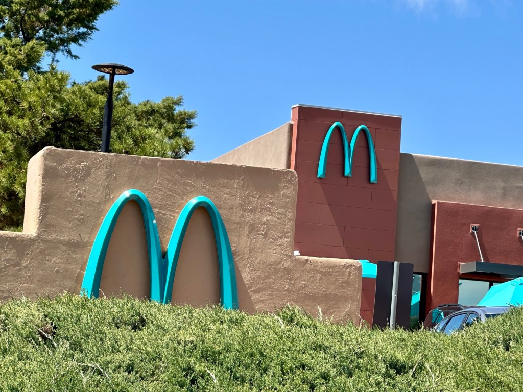 Teal McDonald’s arch in Sedona, Arizona. Picture by Happy Vegan Campers.