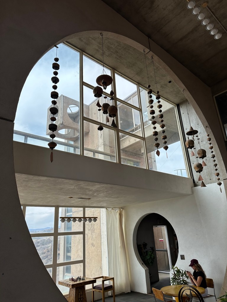 Cafe at Arcosanti in Arizona. Picture by Happy Vegan Campers.