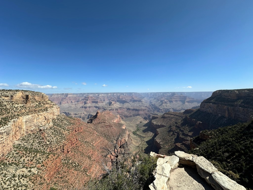 View of Grand Canyon from Lookout Studio in Grand Canyon Village, Picture by Happy Vegan Campers.