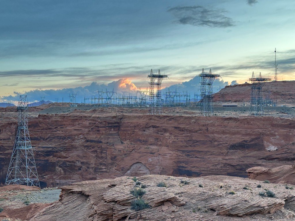 Power lines coming from Glen Canyon Dam in Page, Arizona. Picture by Happy Vegan Campers.