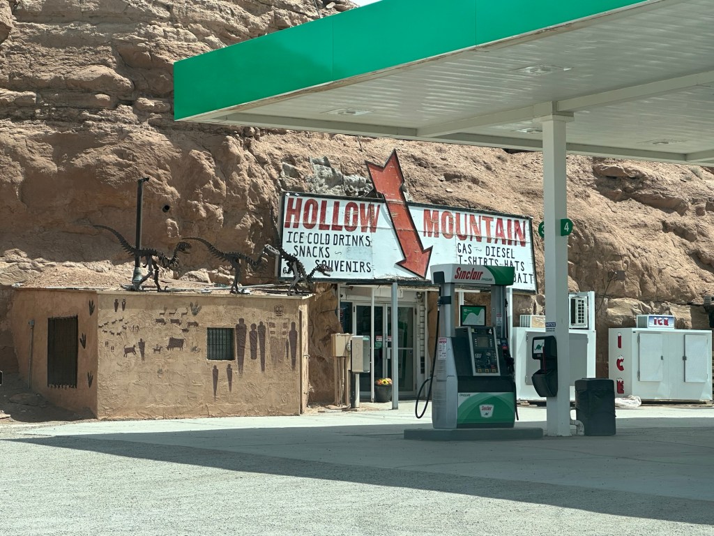 Hollow Mountain gas station inside a cave in Hanksville, Utah. Picture by Happy Vegan Campers.
