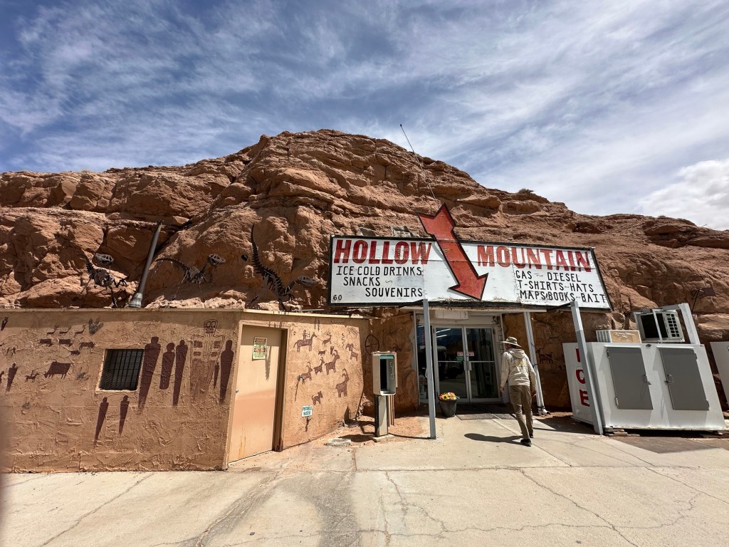 Hollow Mountain gas station inside a cave in Hanksville, Utah. Picture by Happy Vegan Campers.