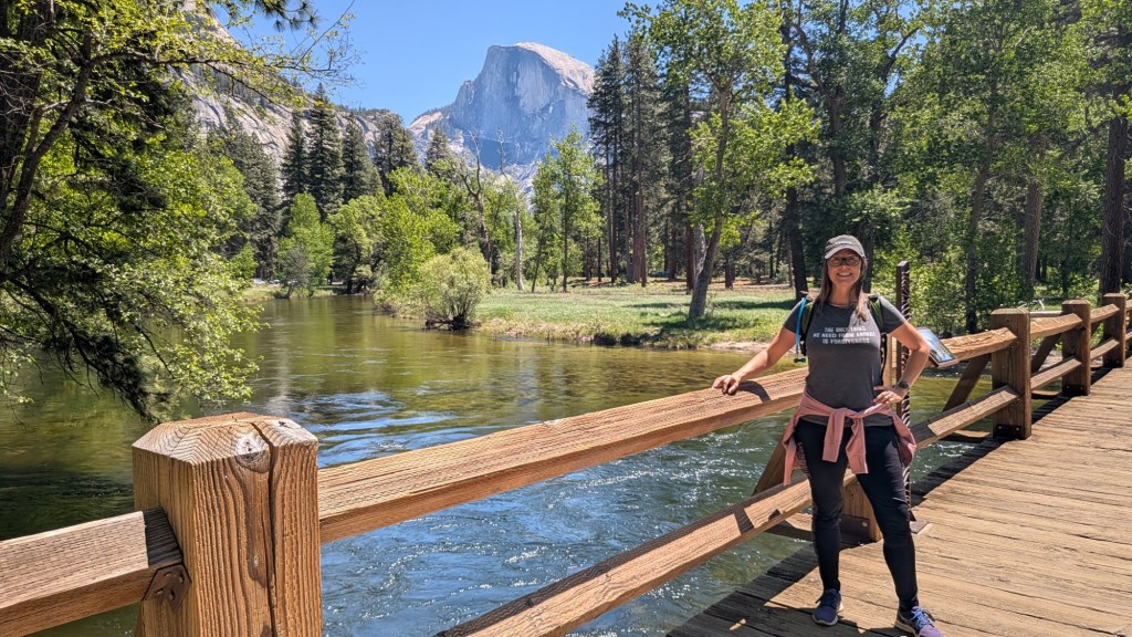 Kristin on bridge in Yosemite National Park, California. Picture by Happy Vegan Campers.