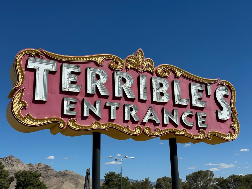 Terrible's Entrance sign in Jean, Nevada. Picture by Happy Vegan Campers.