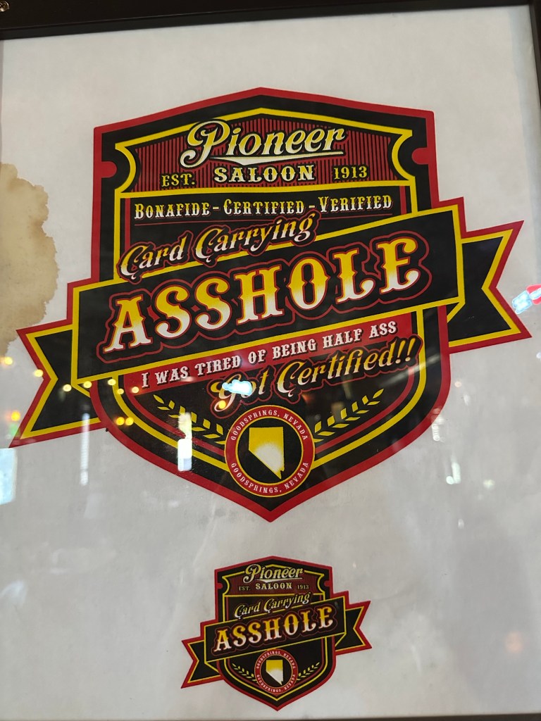 Sign at Pioneer Saloon in Goodsprings, Nevada. Picture by Happy Vegan Campers.