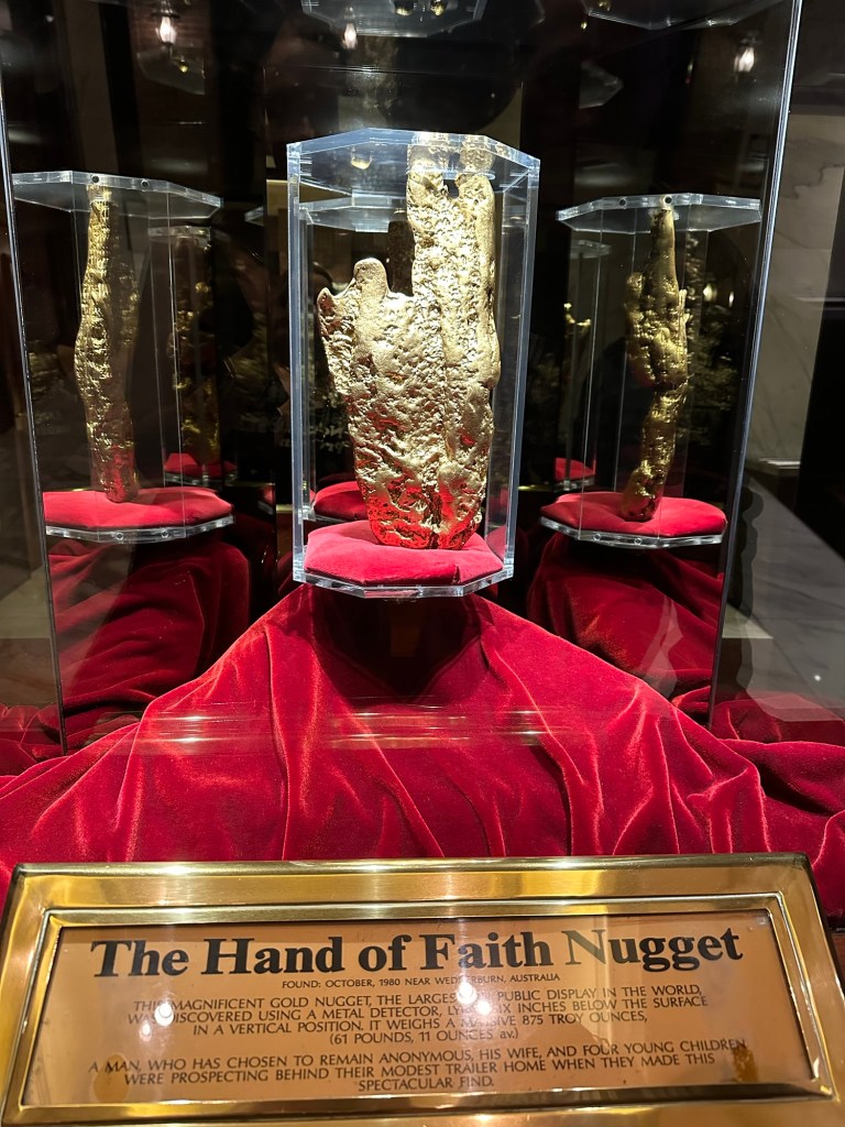 Hand of Faith gold nugget at Golden Nugget Casino in Las Vegas, Nevada. Picture by Happy Vegan Campers.