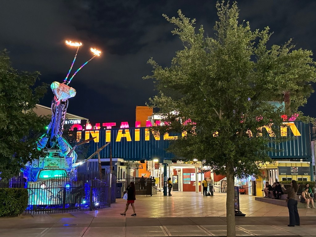 Praying Mantis at Downtown Container Park in Las Vegas, Nevada. Picture by Happy Vegan Campers.