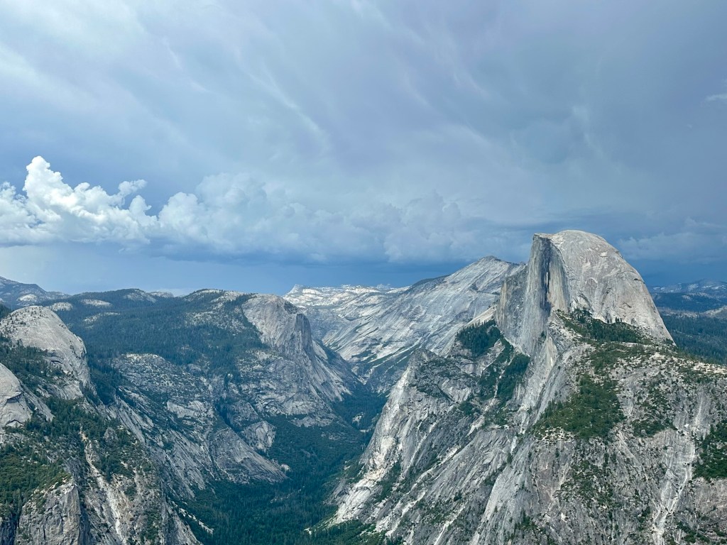 View of Half Dome from Glacier Point in Yosemite National Park, California. Picture by Happy Vegan Campers.