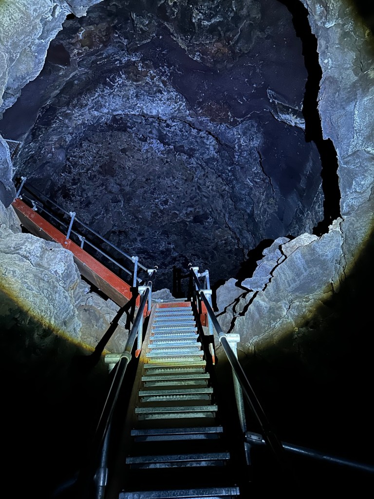 Stairs in Skull Cave at Lava Beds National Monument in Tulelake, California. Picture by Happy Vegan Campers.