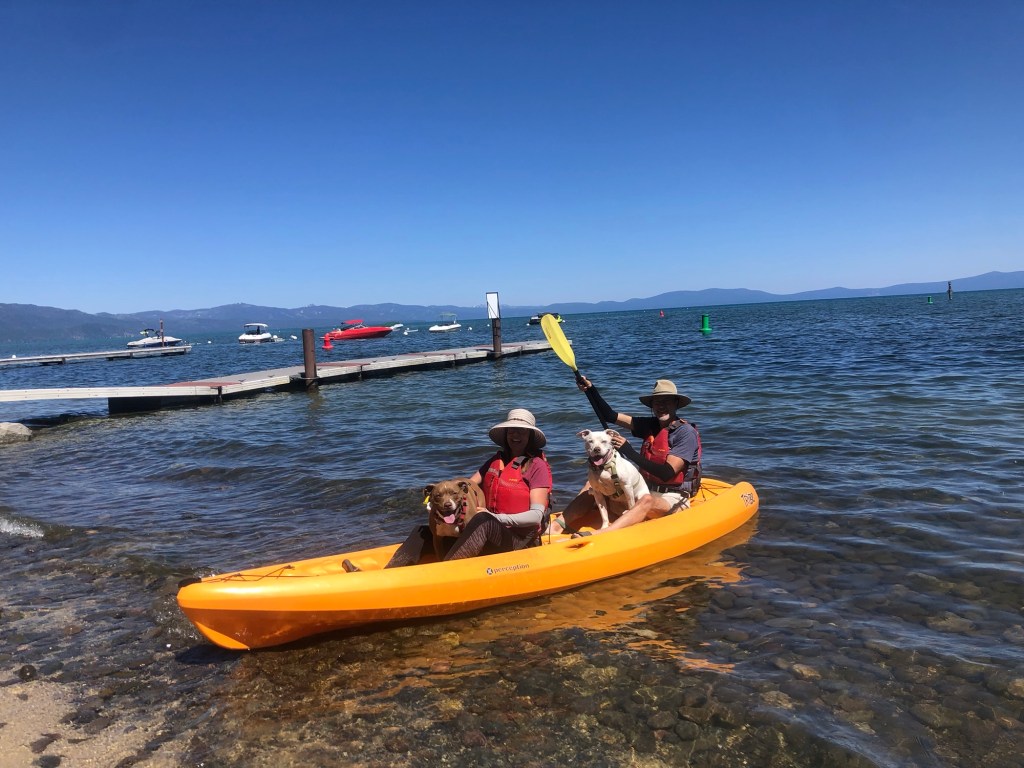 Daniel, Peter, Kristin, and Marcel on Lake Tahoe, California. Picture by Happy Vegan Campers.