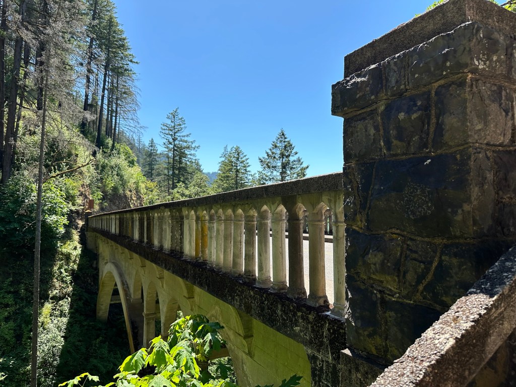 Bridge near Shepperd’s Dell Waterfall in Corbett, Oregon. Picture by Happy Vegan Campers.