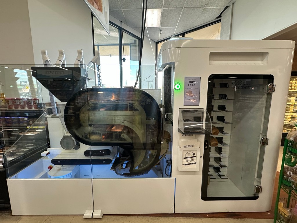 Automatic bread maker at Akins Fresh Market in Quincy, Washington. Picture by Happy Vegan Campers.