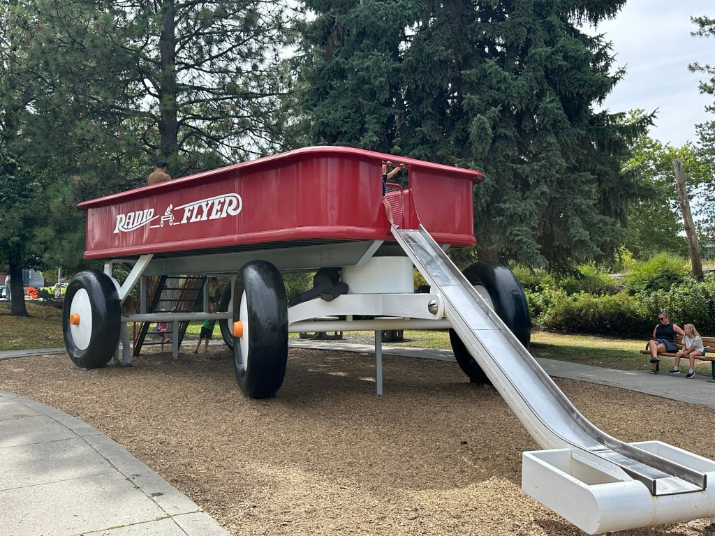 World’s Largest Radio Flyer Wagon at Riverfront Park in Spokane, Washington. Picture by Happy Vegan Campers.