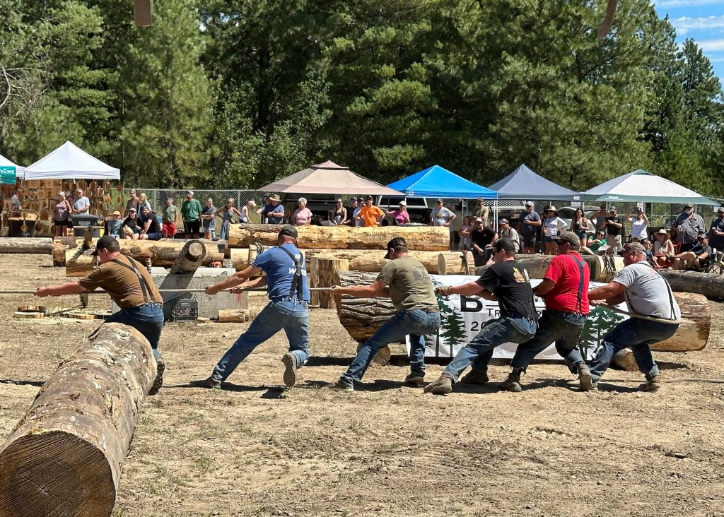 Tug-o-war at a logging competition in Priest River, Idaho. Picture by Happy Vegan Campers.
