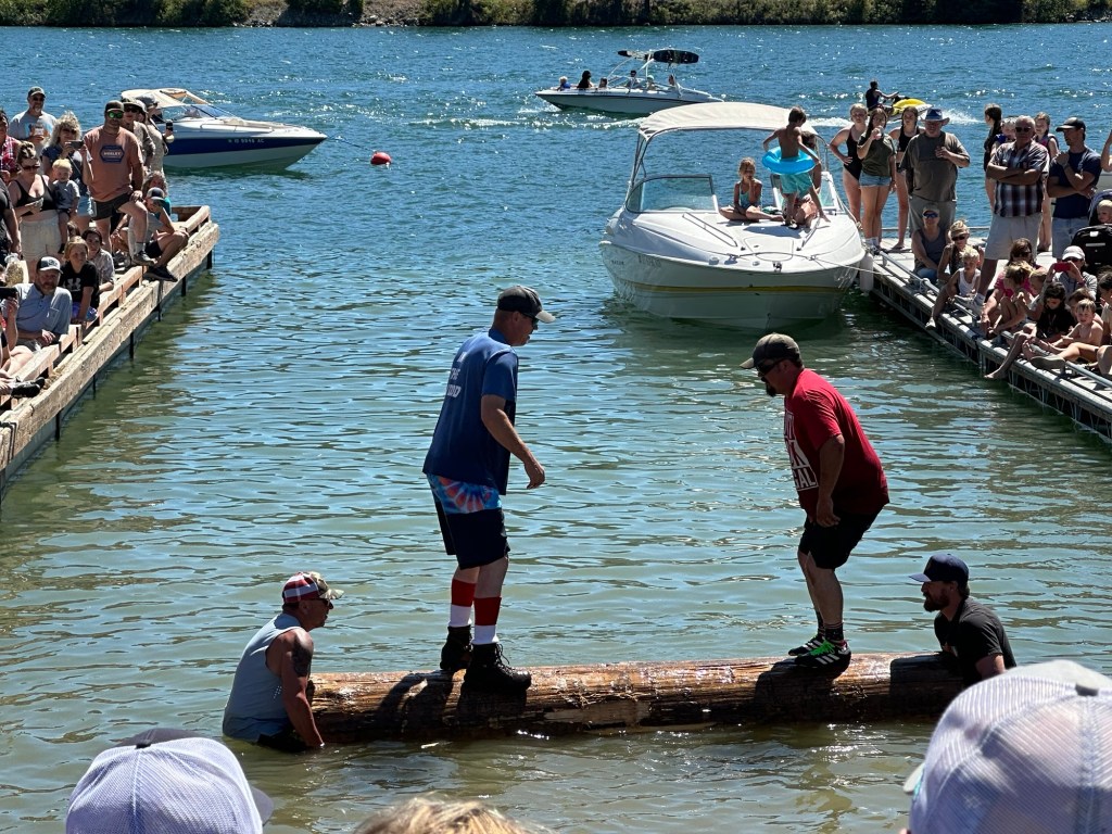 Log burling at a logging competition in Priest River, Idaho. Picture by Happy Vegan Campers.