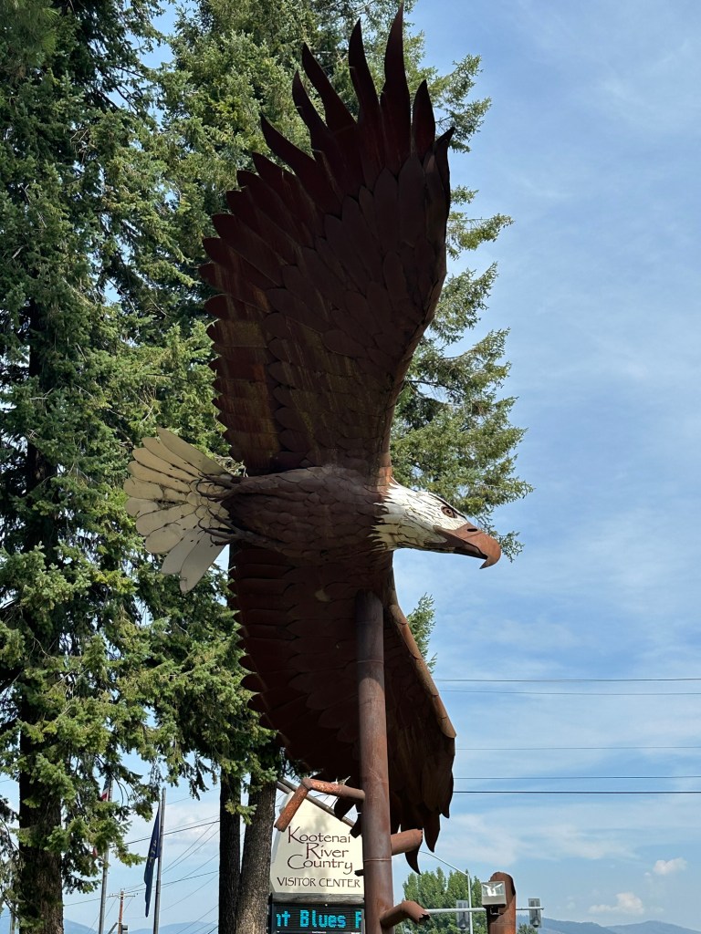 Fireman’s Park Campground eagle sculpture in Libby, Montana. Picture by Happy Vegan Campers.