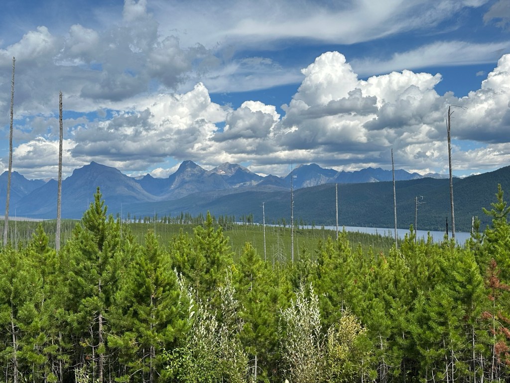 Lake McDonald and mountains in Glacier National Park in Montana. Picture by Happy Vegan Campers.