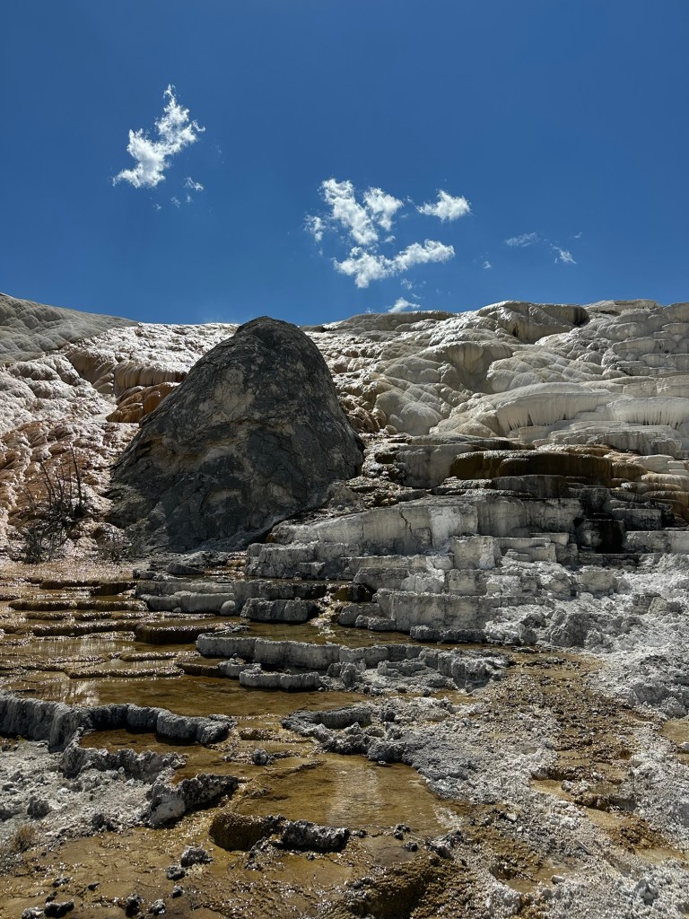 Mammoth Hot Springs In Yellowstone National Park in Montana, USA. Picture by Happy Vegan Campers.