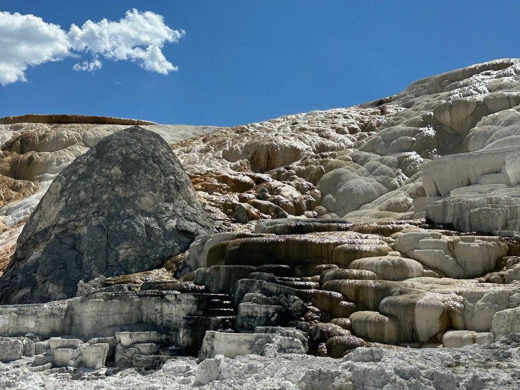 Mammoth Hot Springs In Yellowstone National Park in Montana, USA. Picture by Happy Vegan Campers.