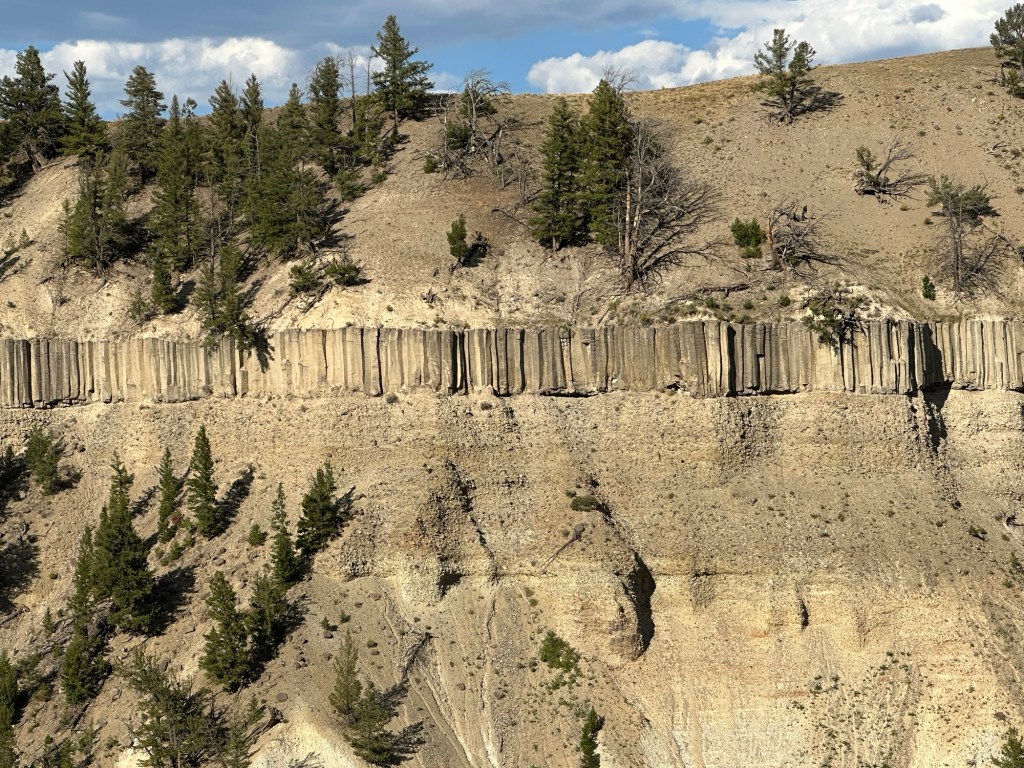 Basalt columns near Tower Falls in Yellowstone National Park in Montana, USA. Picture by Happy Vegan Campers.