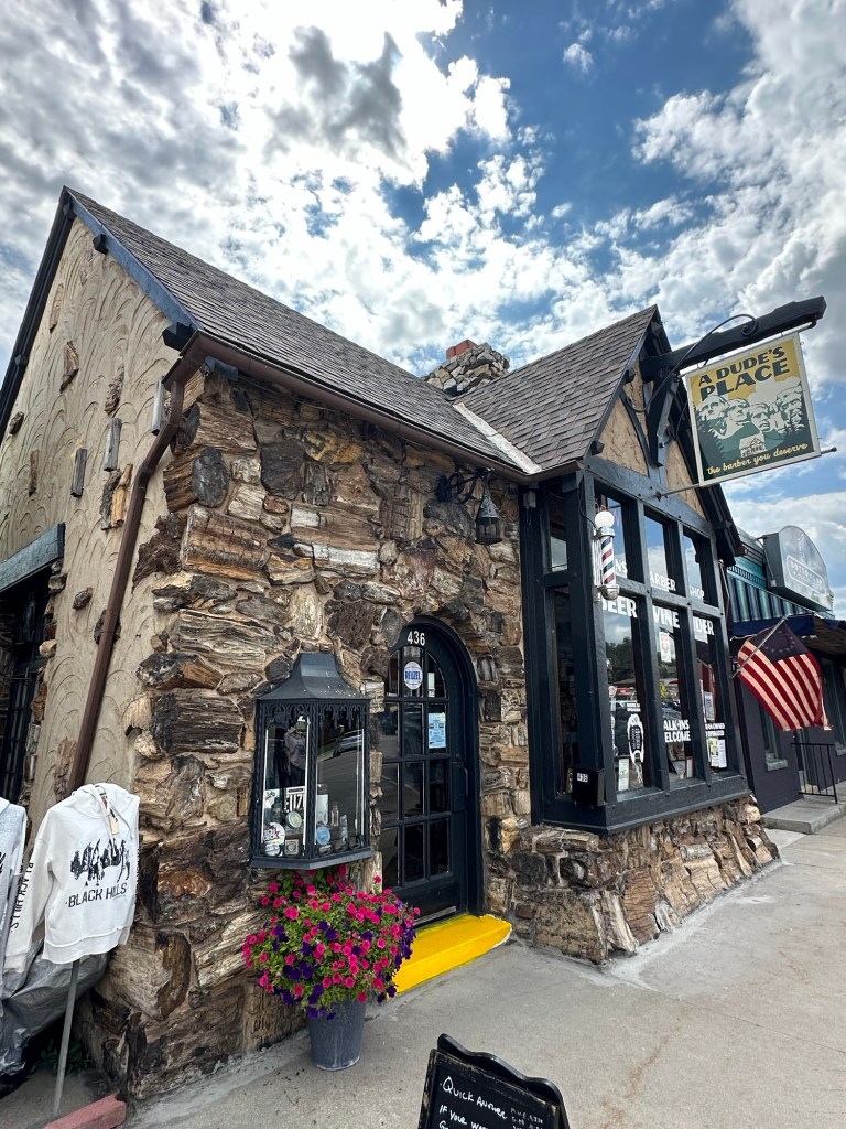 Barber shop covered in petrified wood in Custer, South Dakota, USA.