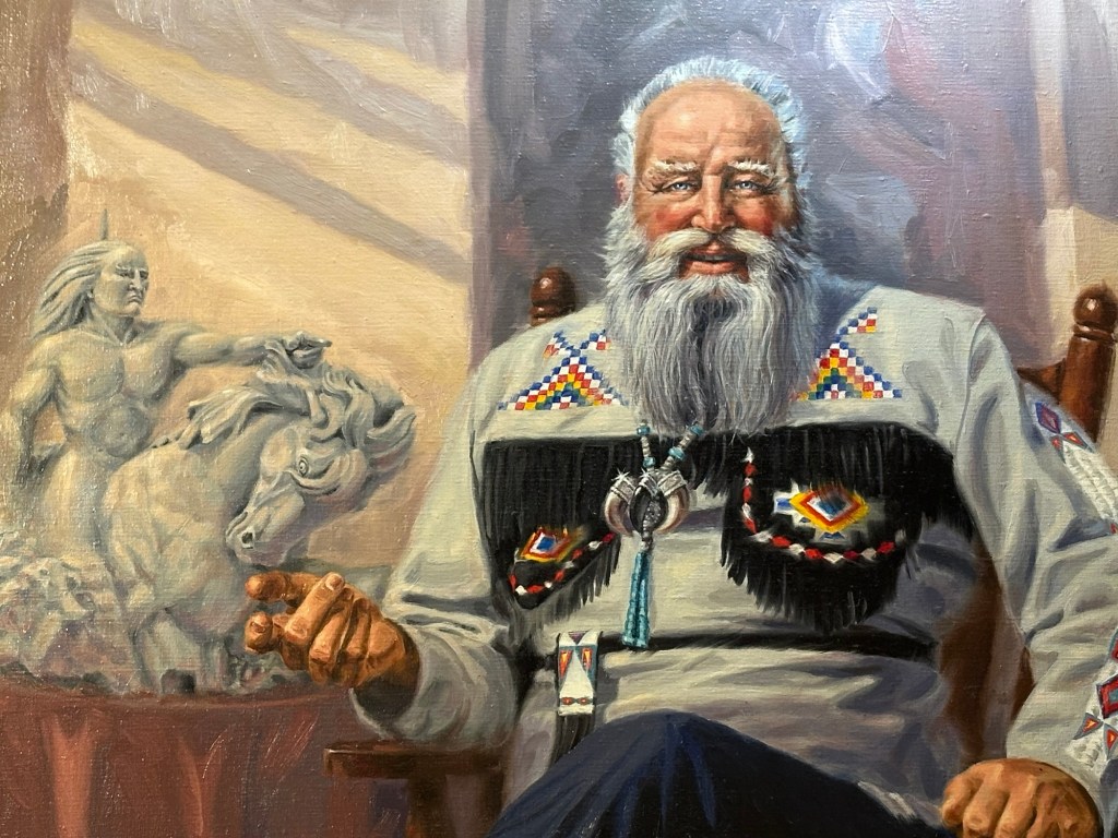Painting of Korcsak Ziolkowski at Crazy Horse Memorial in Crazy Horse, South Dakota, USA.