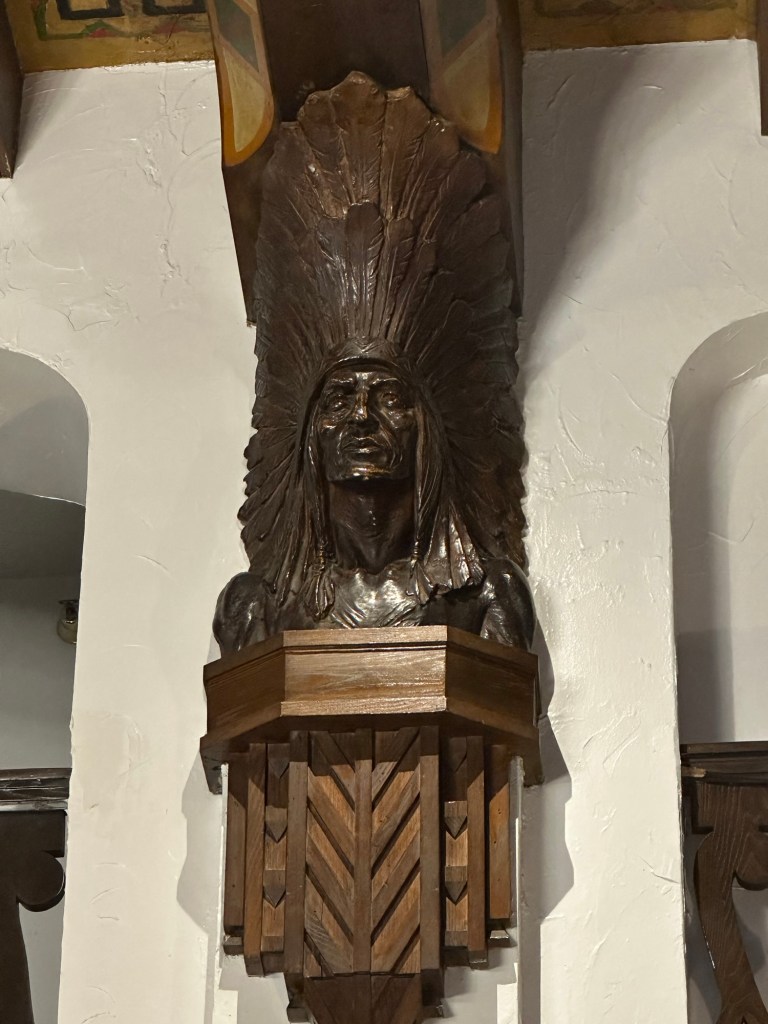 Indian carving in Hotel Alex Johnson in Rapid City, South Dakota, USA.