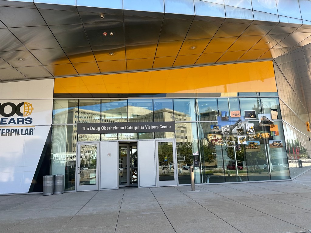 Entrance to Caterpillar Visitor Center in Peoria, Illinois, USA.