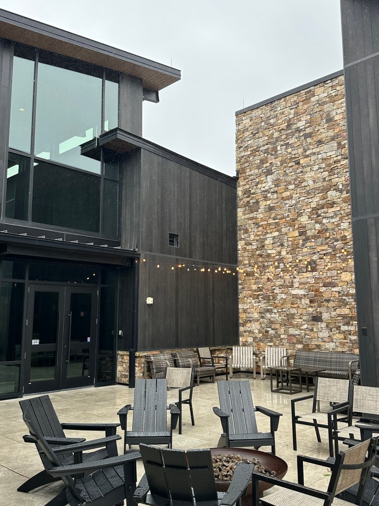 Outdoor patio at The Lodge at Fall Creek Falls in Spencer, Tennessee, USA.