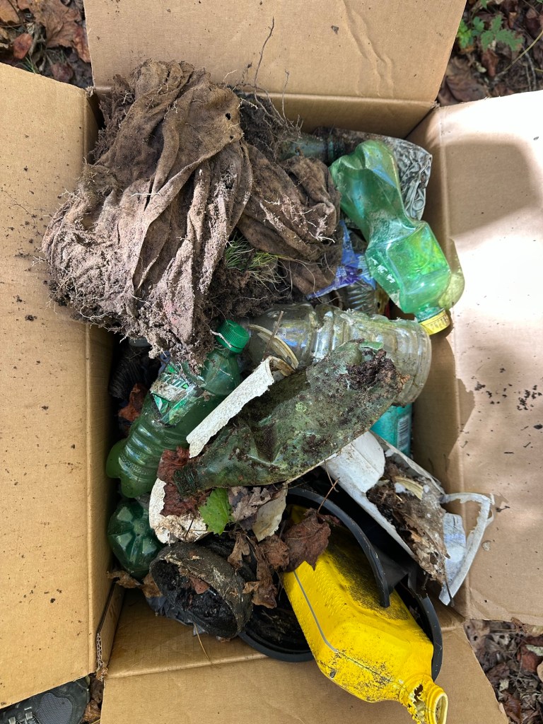 Garbage picked up on mountain property in Dunlap, Tennessee, USA.