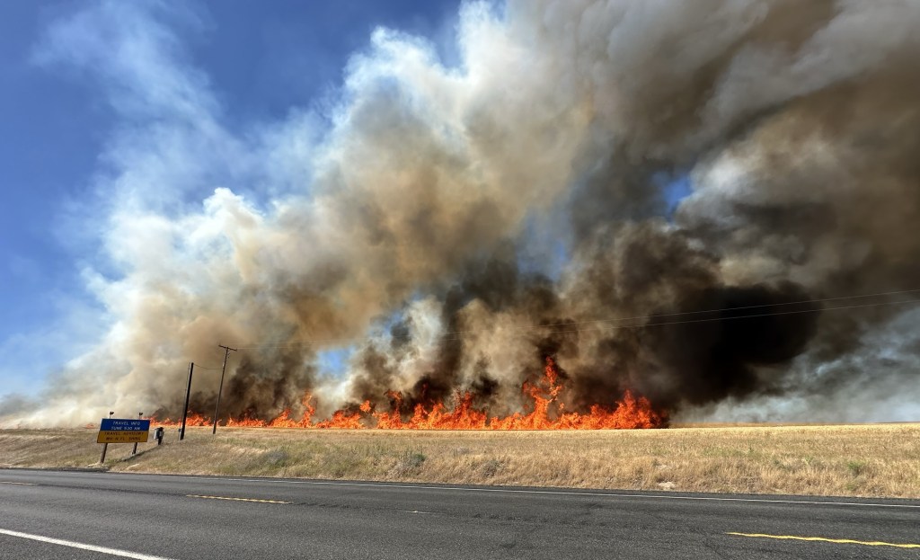 Field of wheat on fire in Washington. Picture by Hsppy Vegan Campers.