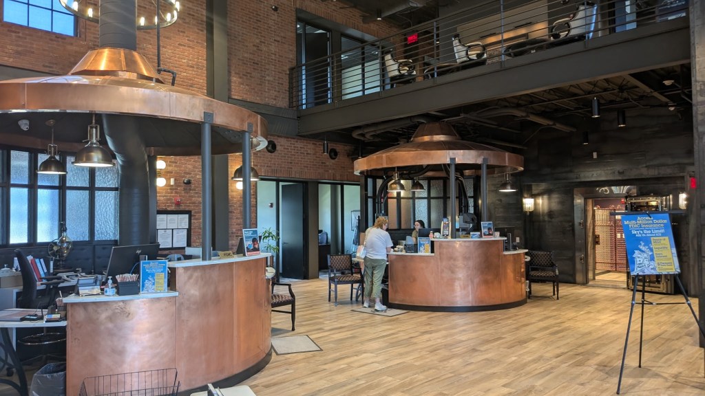 Bank in building with Headwaters Crafthouse and coffee bar in Helena, Montana, USA. Picture by Happy Vegan Campers.